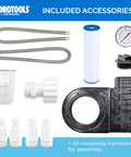 Sure Flo Above Ground Pool Cartridge Filter System components including hoses, cartridge, gauge, and assembly hardware for pools.