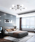 Six Light Sputnik Ceiling Light Fixture for Kitchen Dining Room Living Space Modern Mid Century Chandelier Style Nickel Metal