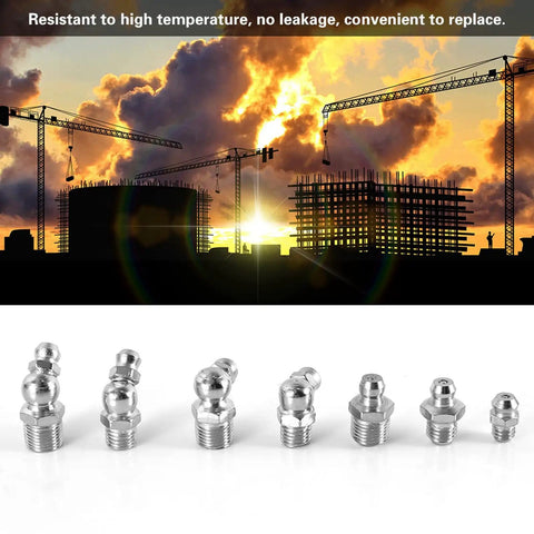 Beefy 45 Pcs Grease Nipple Fittings Set For Grease Guns Brass Metal Nipples M6 M8 M10 High Hardness on construction background