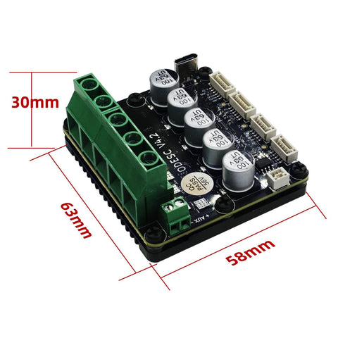 ODESC V4.2 24V Single Drive High Current High Precision Brushless Servo Motor Controller With Beefy 120A Powerful Plug And Play Software Setup For Odrivetool FOC BLDC, showing dimensions: 63mm x 58mm x 30mm.