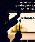 Silhouette of a worker using a wrench, emphasizing innovative tools from STEELMANPRO for enhanced work productivity.