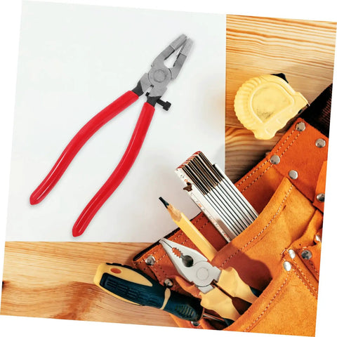 Running Pliers For Glass Cutting With Curved Jaw Grozing Tool For Stained Glass Mosaic Fusion Projects, Pro Grade Debris Free Breaks And Precise Cuts For Colored Glass Materials, red handles