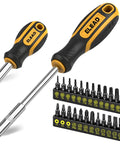 26 Piece Tough As Nails Magnetic Screwdriver Bit Set Cr V Steel T5 T40 with black and yellow cushion grip handles and bits.