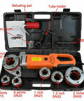 Heavy Duty Electric Pipe Threader Machine With Six Dies For Galvanized Iron And PP Pipes, compact kit with tools and dies.