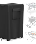 Heavy Duty Table Saw Cover Built To Handle Most Planer Machines With All Season Waterproof Oxford Cloth Make Up For Weekend Garage Jobs Fits Like A Charm Black Wrap, shown on a tall machine.