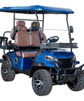 Rugged Off Road 4 Seater Electric Golf Cart With 5 Kw Motor And Hella Smooth Ride For Park Tours And Hotel Shuttles Featuring Fast Charging And Tons Of Trunk Room In Fresh Blue showcasing interior seating and rugged tires.