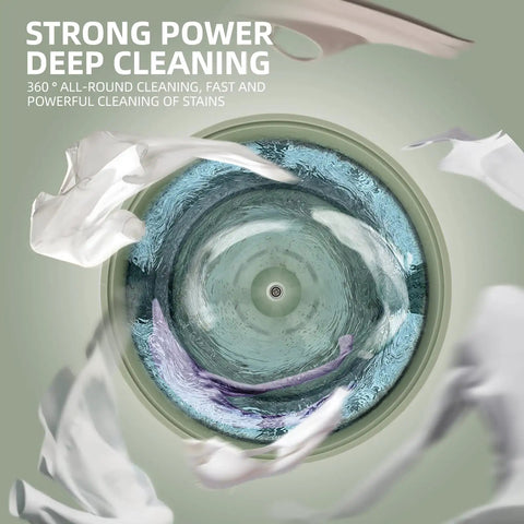 Strong deep cleaning action in foldable mini washer for baby clothes and small items, demonstrating its space-saving washing power.