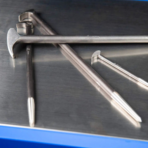 Beefy Rolling Head Pry Bar Set 6 Inch To 20 Inch Four Piece Heavy Duty Pry Bars With Hook End And Pointed Tip Machined Hardened Tips