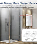 Clear glass shower door bumpers with screws for sliding doors, fits 1 or 1.3 inch frames, reduces noise and movement, set of 2.