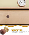 Walnut Brass Cabinet Knobs And Vintage Drawer Pulls on light wood furniture, retro single hole mount design visible