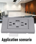 Modern Wall Outlet Featuring Integrated Usb A And Type C Fast Charge Ports 15A Dual Receptacle with USB charging visible in an office setting.