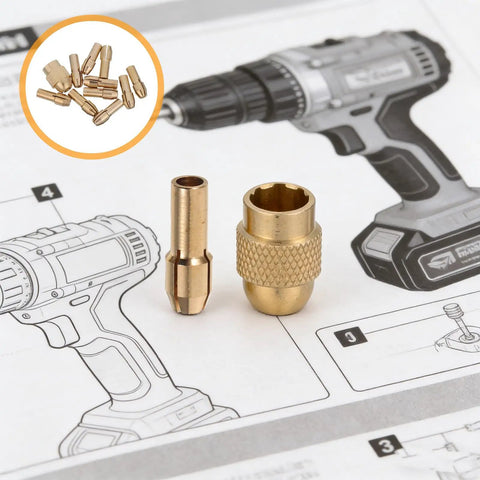 11 Piece Precision Drill Chuck Collet Kit For Rotary Tool includes brass collets for polishing and engraving tasks.
