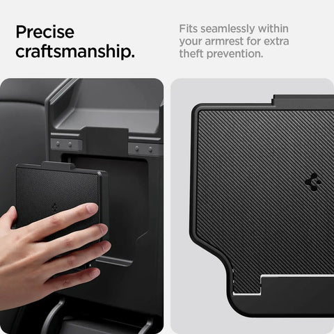 One Tap Hidden Storage Box For Tesla Model Y And Model 3 With Tap Access Premium PC Juniper Finish Installation View