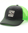 Dope Marching Band Trucker Cap for Men with Fluorescent Green Front Artwork, soft and comfortable fit, front angle view
