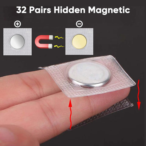 Sixty Four Piece Hidden Sew Magnetic Snap Kit Delivers Solid Hold And Zero Sweat Install With Tough Pvc Sleeve shown on finger.