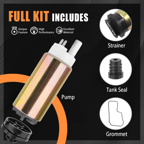 Fuel Pump For Mercury Outboard 20HP To 60HP 2002 To 2010 And Honda EFI Outboard Kit showing pump, strainer, tank seal, grommet
