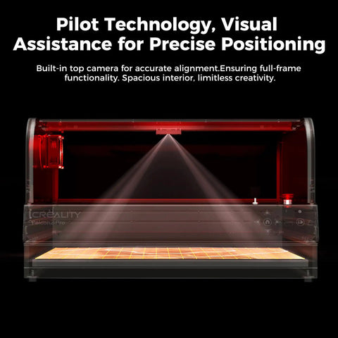 Falcon2 Pro 40W Laser Engraver with integrated enclosure and camera for precise positioning, showing internal layout for batch processing.