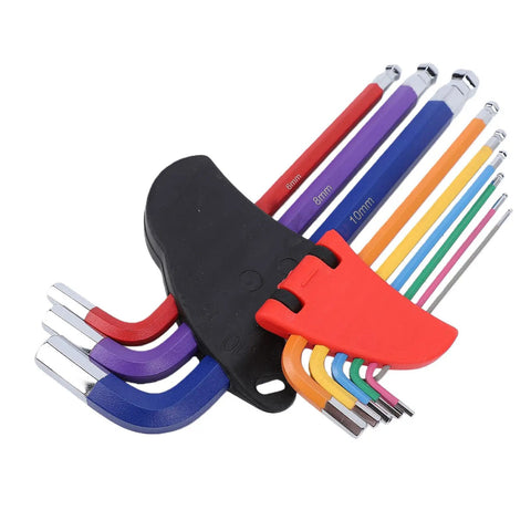 Heavy Duty 9 Piece Metric Hex Key Set With Ball End Crv S2 Steel Tor Tools Color Coded L Shaped Allen Wrenches 1.5-10mm
