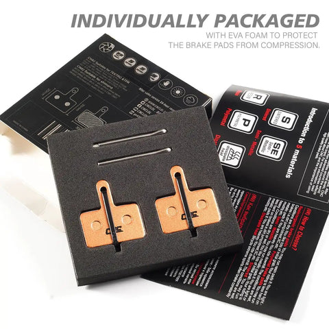 Beefy Polymetallic Bike Brake Pads For Shimano Deore Series and Tektro brakes in packaging with instructions visible