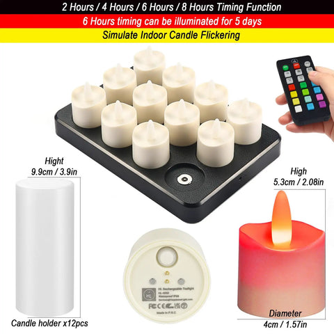 Flameless LED Candles With Remote Timer And Charging Station For Outdoor Use Rechargeable Waterproof RGB Tea Lights Delivering 60 Plus Hours Of Glow Colorful Candles For Valentines Day Halloween Christmas Home Party Decor 12 Pieces with remote and timer