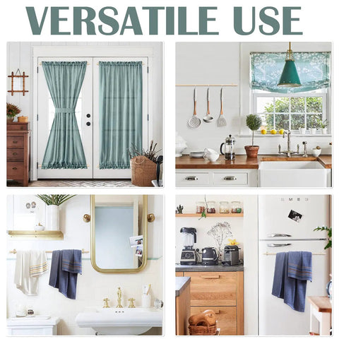 No Drill Adjustable Aluminum Curtain Rods 2 Pack With Adhesive Hooks White 26 To 50 Inch for sheer and tier curtains in various room settings