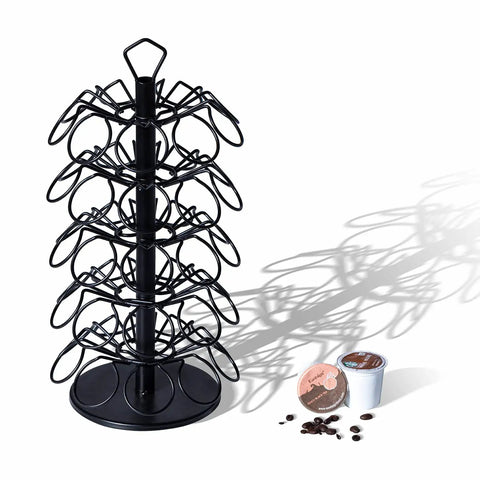 Compact K Cup Storage Carousel That Holds 45 Coffee Pods Five Tier Capsule Organizer Space Saving Black Display Stand For Keurig Pods