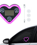 Heart Shaped Car LED Ambient Light With Solar Rechargeable Power mounted on car window with pink glow