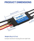 Shark G2 30A Brushless ESC With Water Cooling dimensions, showing 60mm by 33mm by 10mm; ideal for RC boats.