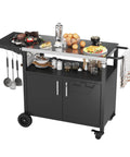 Ultimate Outdoor Grill Cart With Storage And Wheels, Patio Kitchen Island Style BBQ Table With Cabinet, Black