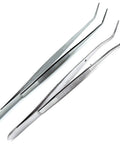16cm Stainless Steel Foil Cotton Tweezer And Dressing Pliers Set 2 Piece With Serrated Beak For Dental Procedures And Diagnostics Pro Grade Dental Forceps Kit For Clinic Use High Precision Instruments, two angled stainless steel tools