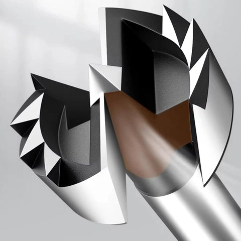 Close-up view of Premium Alloy Steel Heavy Duty Forstner Bit Set featuring sharp precision cutters for woodworking projects.