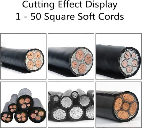 Cutting effect display of various 1-50 square soft cords showcasing multiple copper conductor types.