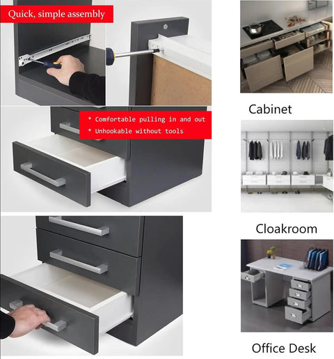 Heavy Duty Drawer Slide Rail 2-Section Telescopic Guide With Smooth Glide Bearings in cabinets and office desk.