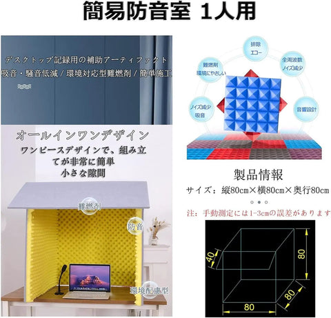 Portable Vocal Booth Desktop Soundproof Foam Shield Halts Echo And Secures Crisp Vocals For Home Studio Gear 80cm size with colorful panels.