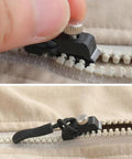 Zipper Pull Repair Kit For Clothing Backpacks Tents And Outdoor Gear Durable Black Plastomer Pulls in use on a beige zipper