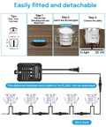 Installation diagram of All In One Low Voltage Deck Lights Kit with transformer showing steps and measurements.