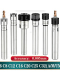 Heavy Duty ER Collet Chuck Extension Rod For Precision Milling And Drilling With Ultra Low Runout Control For C6 To C32 Sizes on display.
