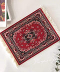 Oriental Carpet Style Dope Mouse Pad For Wireless Mice 28 By 18 Cm Desk Mat In Red Retro Rug Pattern with fringed edges