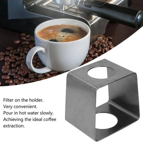 Durable Stainless Steel Coffee Drip Rack And Filter Cup Holder Station with coffee mug and beans, engineered for pour over brewing.