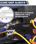 Eight Piece Rapid Replace Ratchet Crimping Tool Set With Pressure Regulation And Automatic Wire Stripper in use