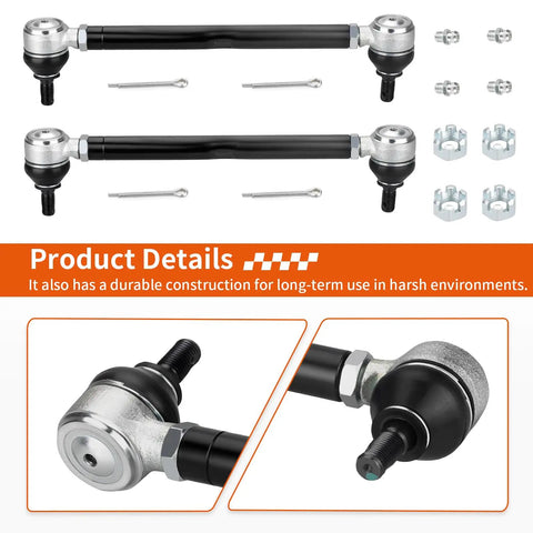 Two Piece Golf Cart Steering Tie Rod End And Shaft Kit For TXT Medalist Marathon 1994 2001 Fits Gas And Electric Carts Kickass Steering Upgrade For A Smooth Tight Ride And Long Lasting Performance. Black metal tie rod ends and shafts with hardware.