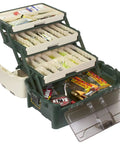 Open view of Hybrid Hip Tackle System On The Go Tackle Storage With Removable Drawers White And Green Fits StowAway Utility Boxes