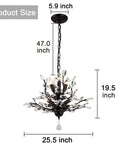 Black Vintage Crystal Branch Chandeliers Pendant Light Flush Mount Ceiling Fixture With Seven Crystal Lights Rustic Modern Style