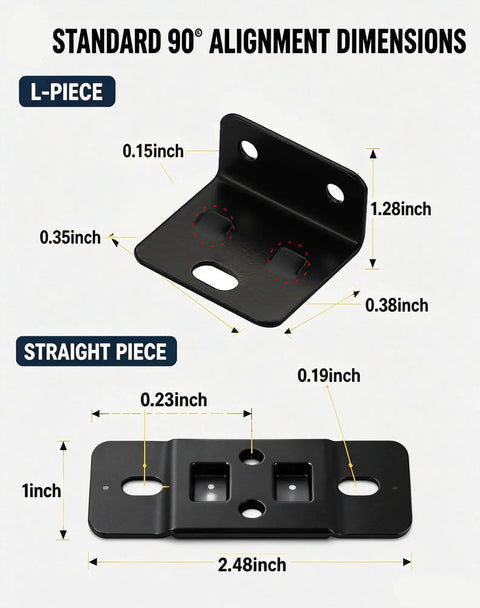 Eight Pack Quick Fitting Furniture Joint Brackets 16 Inch White Heavy Duty Rigid Two In One Anchor Clips with dimensions labeled