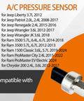 Hella Reliable AC Pressure Sensor Replacement For Dodge Dart Ram 1500 2500 3500 Plug And Play Transducer, silver sensor with black connector.