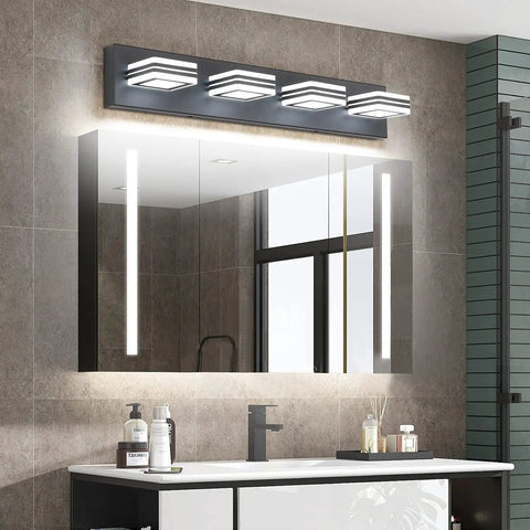 4 Light Vanity Light Fixtures in Matte Black LED Bathroom Lighting for Modern Homes, Sleek Dimmable LED, Energy Efficient, Easy 15 Minute Install With Back Plate Mount, Perfect Bath Upgrade, Model S9660-4T