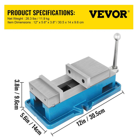Non Swivel Milling Lockdown Vise 4 Inch Precision Bench Clamp For Milling And Drilling Machines 100mm Jaw Opening shown with dimensions