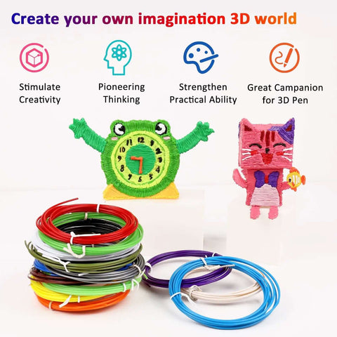 Vibrant 16 Color PLA Filament Pack For 3D Pens 160 Feet Total 10 Feet Per Color 250 Stencil Ebooks 1.75Mm Refill with fun 3D models