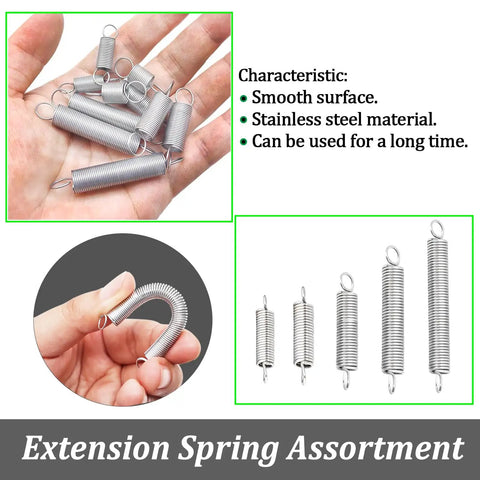 80 Piece Extension Spring Kit With Five Size Varieties Zinc Plated 0.025 Inch Wire Diameter 1/4 Inch Outside Diameter In Hand