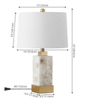 Coastal 23 Inch Gold And White Alabaster Rectangular Table Lamp With Night Light And White Linen Drum Shade Two Light LED Bulbs Included
